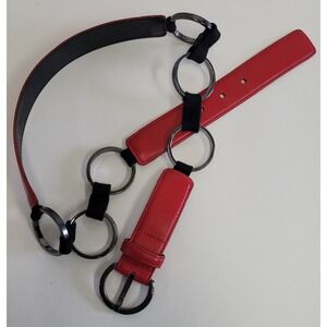 Carlisle genuine red leather belt metal Hoops, Women's Size M made USA 36 Inches